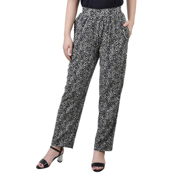 NY Collection Womens Petites Printed Mid Rise Straight Leg Pants