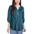 thumbnail image 1 of NY Collection Womens Petites Printed Pintuck Henley, 1 of 1