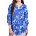 thumbnail image 1 of NY Collection Womens Printed Pintuck Henley Shirt, Blue, Petite, PM, 1 of 2