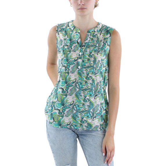 NY Collection Womens Petites Printed Pintucked Blouse