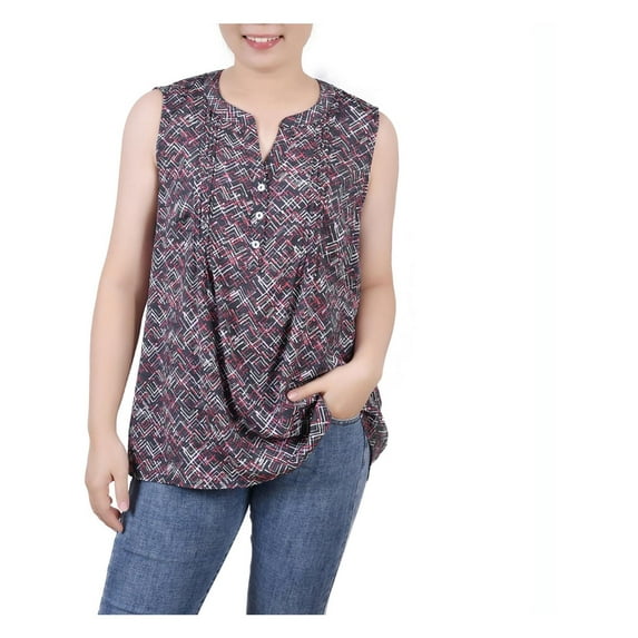 NY Collection Womens Petites Printed Pintucked Blouse