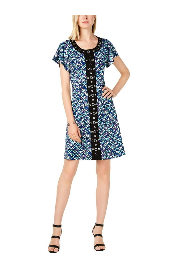 Womens Petites Printed Pleated Casual Dress