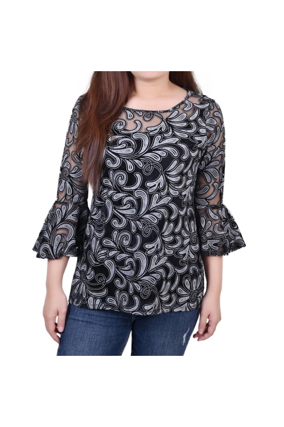 Womens Sheer Peasant Blouse, White, Petite, P/PS