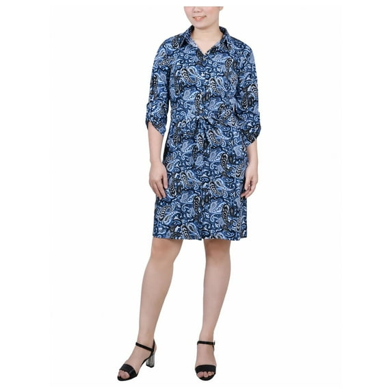 NY Collection Womens Petites Printed Shirtdress