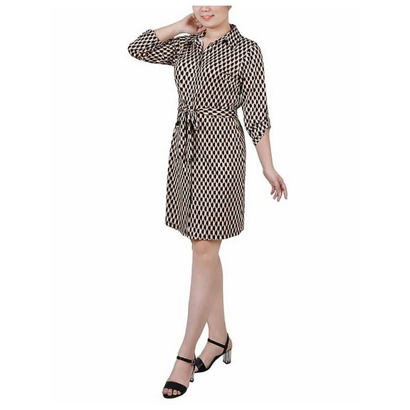NY Collection Womens Petites Printed  Shirtdress