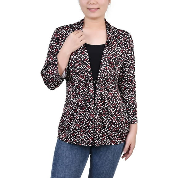 NY Collection Womens Petites Printed Three Quarter Sleeve Blouse