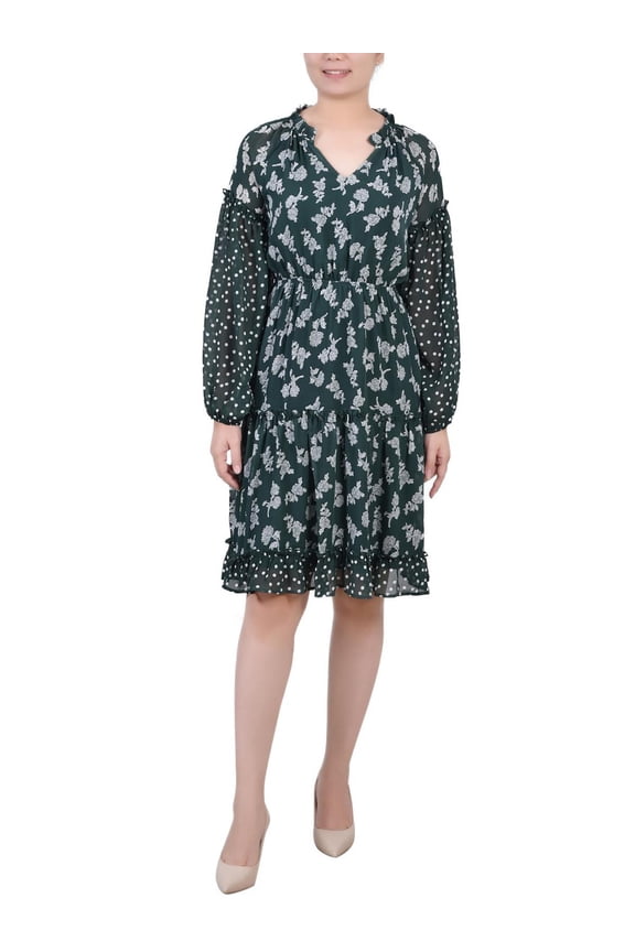 Womens Petites Printed Wear To Work Dress