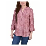 NY COLLECTION Womens Petites Printed Y-Neck Blouse