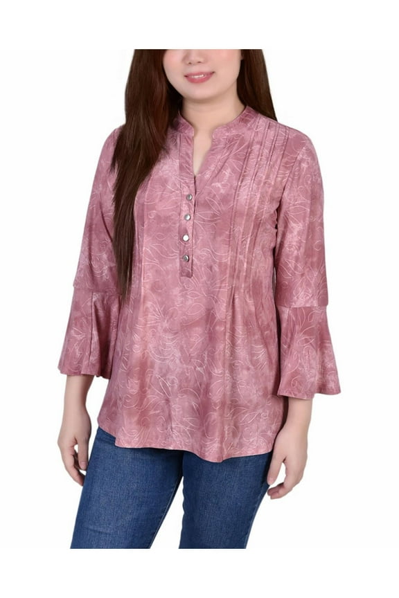 Womens Petites Printed Y-Neck Blouse