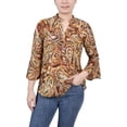 thumbnail image 1 of NY Collection Womens Petites Printed Y-Neck Blouse, 1 of 4