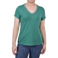 thumbnail image 1 of NY Collection Womens Rhinstone Trim Pullover Blouse, Green, Petite, PM, 1 of 1