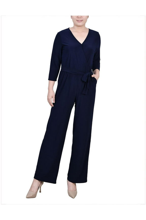 Womens Petites Solid Matte Jersey Jumpsuit