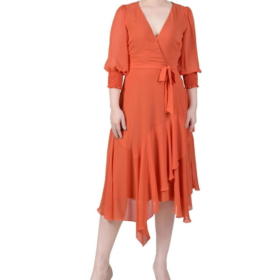 NY Collection Womens Petites Solid  Midi Dress