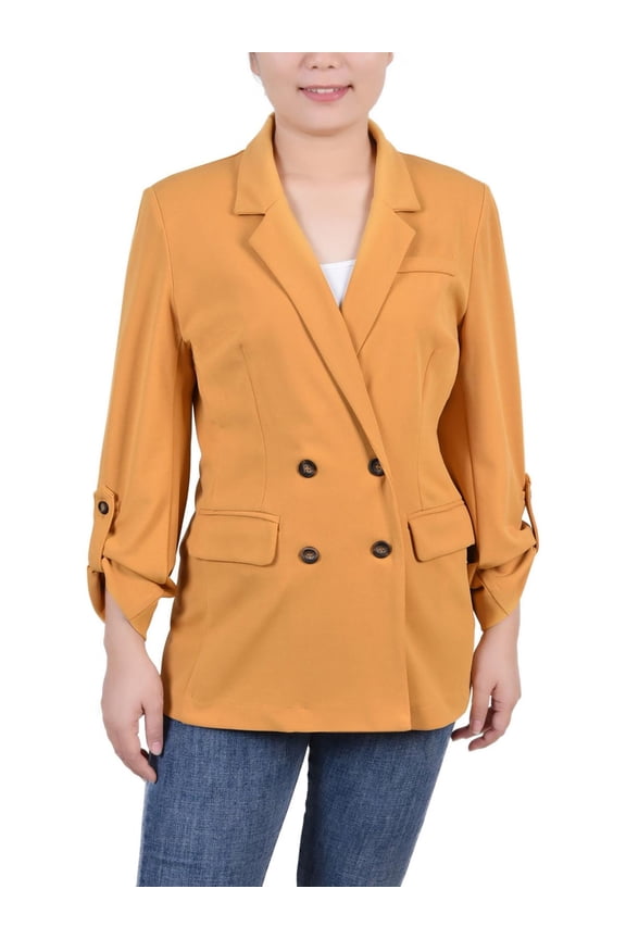 Womens Petites Solid  Two-Button Blazer