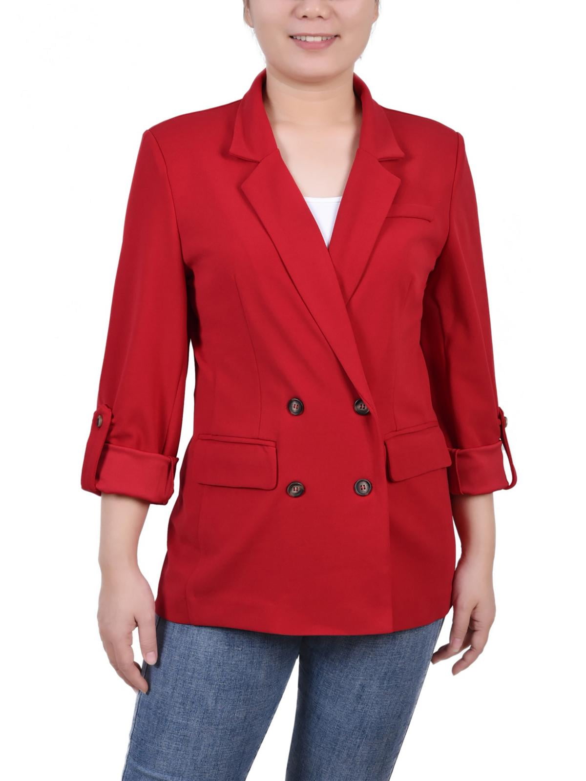 Womens Petites Solid Two-Button Blazer