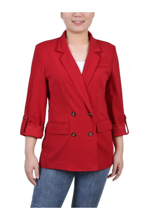 Womens Petites Solid  Two-Button Blazer
