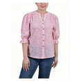 thumbnail image 1 of NY Collection Womens Petites Split Neck Printed Button-Down Top, 1 of 1