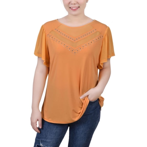 NY Collection Womens Petites   Studded  Blouse