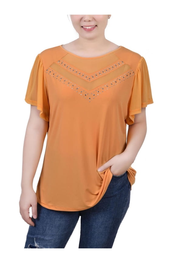 Womens Petites Studded Blouse