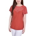 thumbnail image 1 of NY Collection Womens Petites   Studded Flutter Sleeve Blouse, 1 of 3