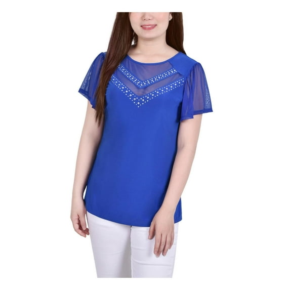 NY Collection Womens Petites Studded Blouse