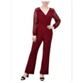 thumbnail image 1 of NY Collection Womens Petites Surplice Lace Trim Jumpsuit, 1 of 5