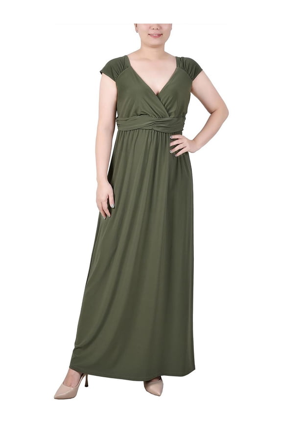 Womens Petites Surplice Long Maxi Dress
