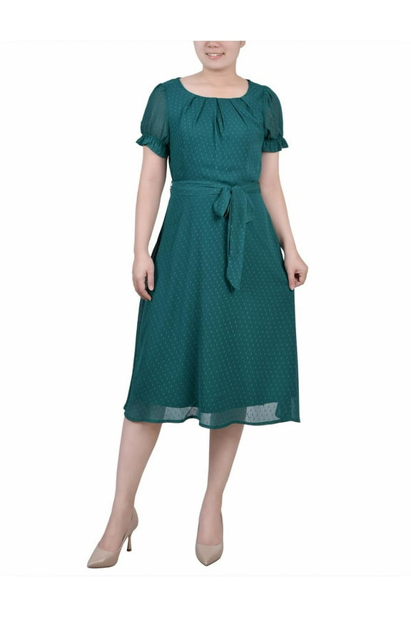 Womens Petites Swiss Dot Knee-Length Midi Dress