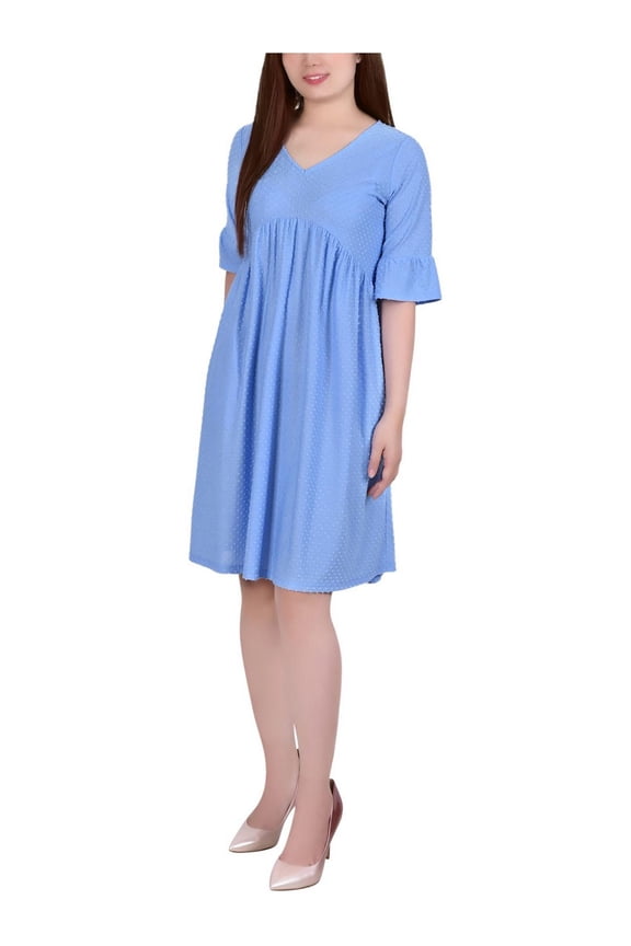 Womens Petites Textured V-Neck Shift Dress