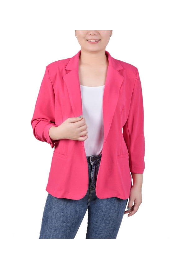 Womens Petites Three Quarter Sleeve Office Wear One-Button Blazer