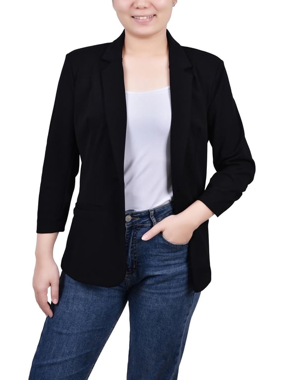 Womens Petites Three Quarter Sleeve Office Wear One-Button Blazer