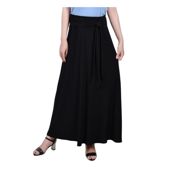 NY Collection Womens Petites Tie Belt Wide Waistband Midi Skirt