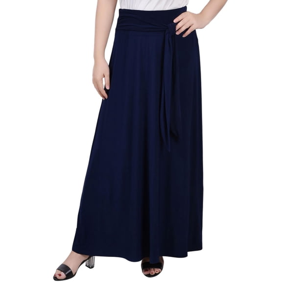 NY Collection Womens Petites Tie Belt Wide Waistband Midi Skirt