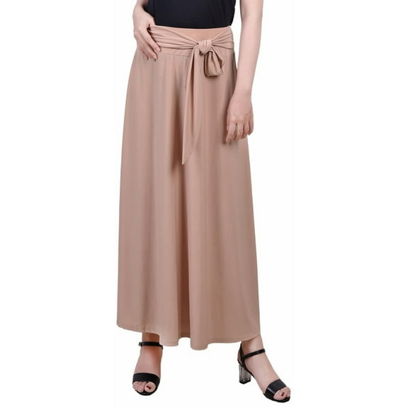 NY Collection Womens Petites Tie Belt Wide Waistband Midi Skirt