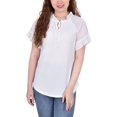 thumbnail image 1 of NY Collection Womens Petites Tie-Neck Sheer Sleeves Blouse, 1 of 1
