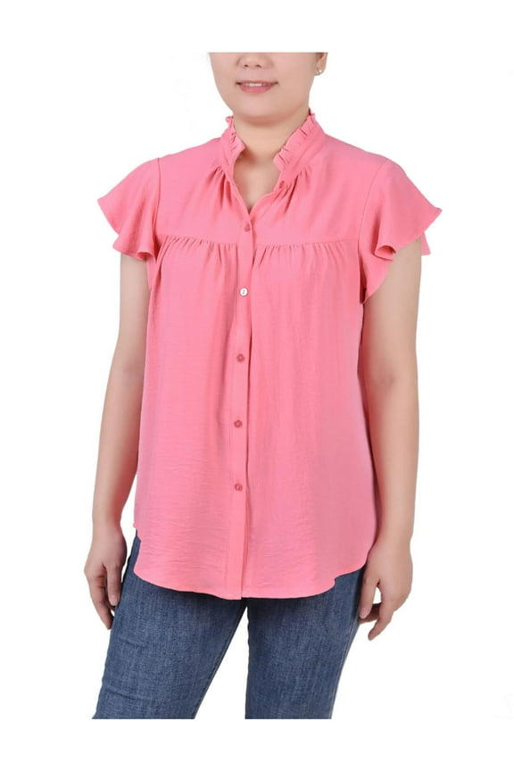 Womens Petites Work Spring Button-Down Top