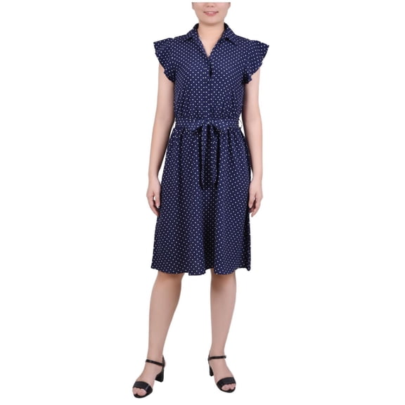 NY Collection Womens Floral Fit & Flare Dress, Blue, Petite, PXL