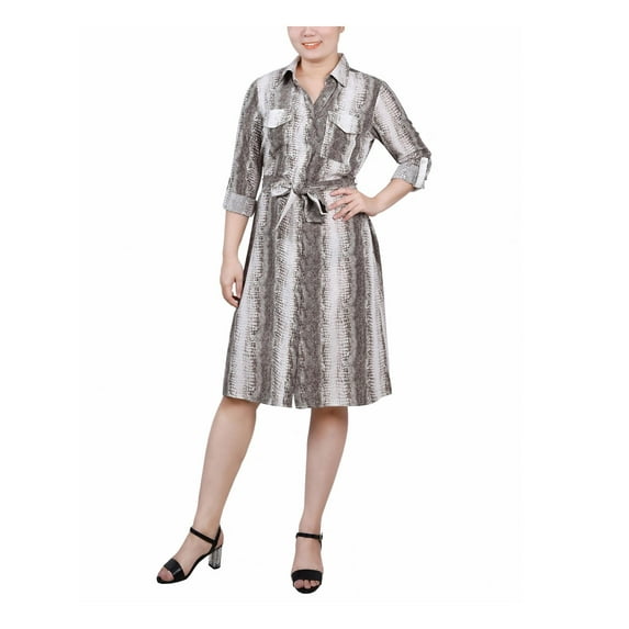 NY Collection Womens Petites Woven Printed Shirtdress