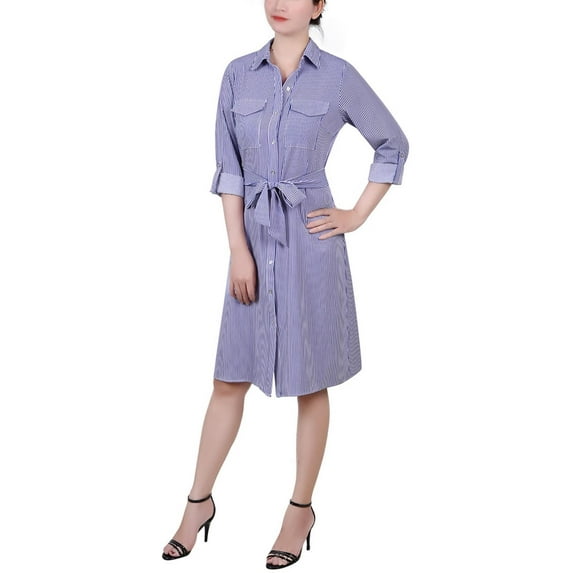 NY Collection Womens Petites Woven Printed Shirtdress