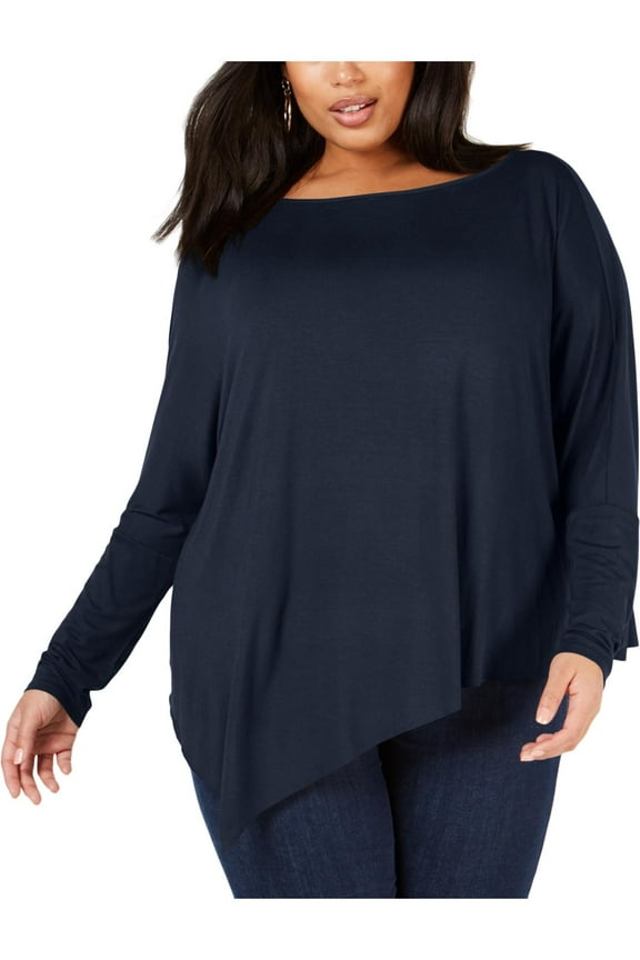 Womens Plus Asymmetric Boatneck Pullover Top