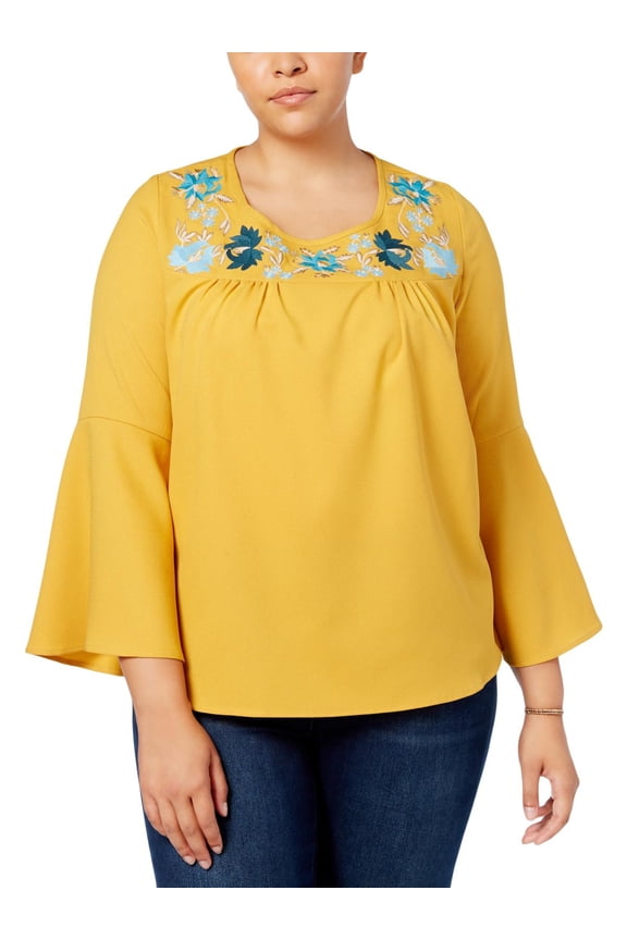 Womens Plus Bell Sleeve Floral Dress Top