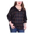 thumbnail image 1 of NY Collection Womens Plus Button Cuffs Caged V-Neck Pullover Top, 1 of 2