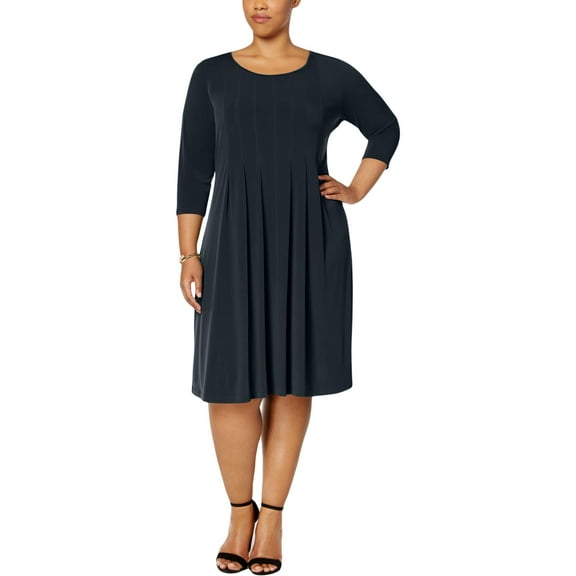 NY Collection Womens Plus Calvin Pleated Knee-Length Wear to Work Dress