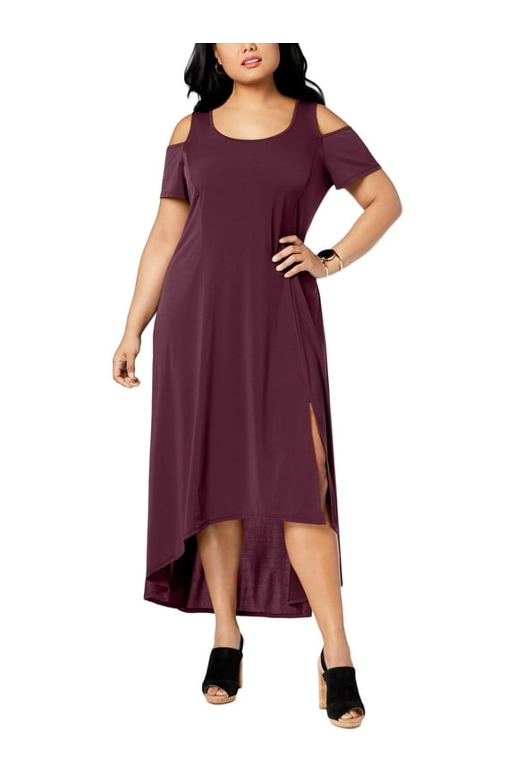 Womens Plus Cold Shoulder Hi-Low Maxi Dress Red 2XP