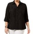 thumbnail image 1 of NY Collection Womens Utility Button Down Blouse, Black, Plus Size, 1X, 1 of 4