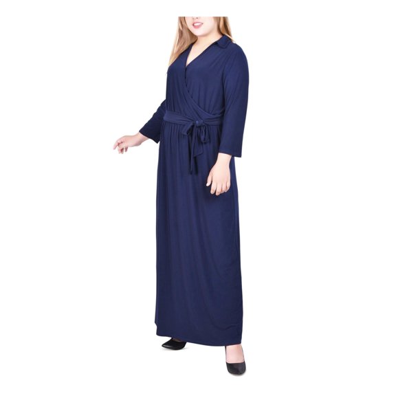 NY Collection Womens Plus Faux-Wrap A-Line Maxi Dress