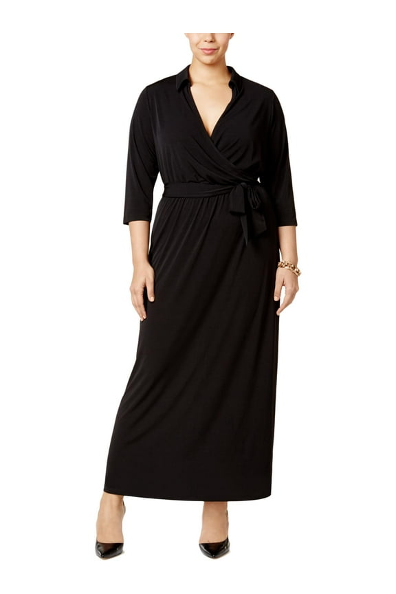 Womens Plus Faux-Wrap A-Line Maxi Dress