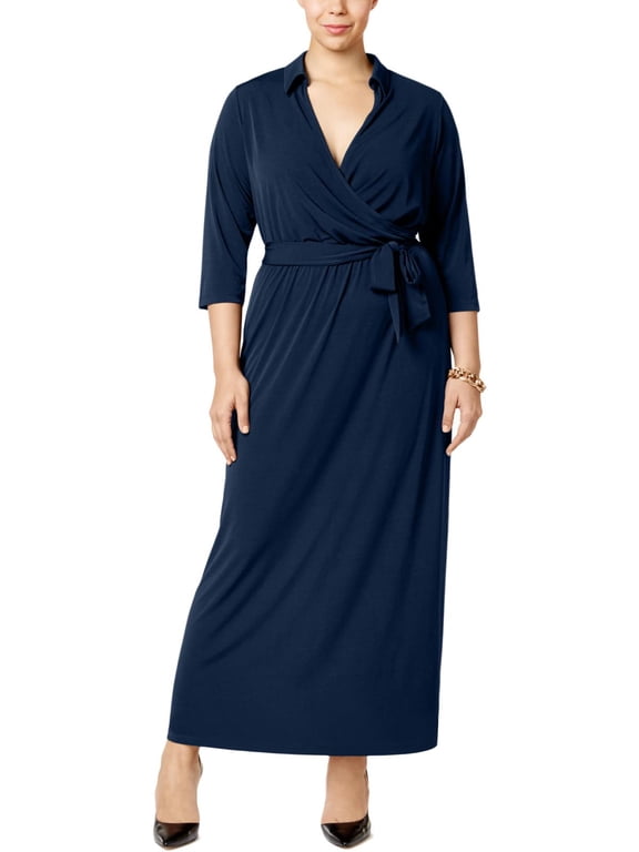 Womens Plus Faux-Wrap A-Line Maxi Dress