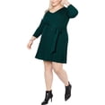 thumbnail image 1 of NY Collection Womens Faux Wrap Sweater Fit & Flare Dress, Green, Petite Plus Size, 2XP, 1 of 2