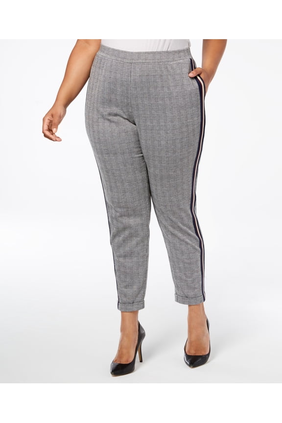 Womens Plus Plaid Striped Skinny Pants